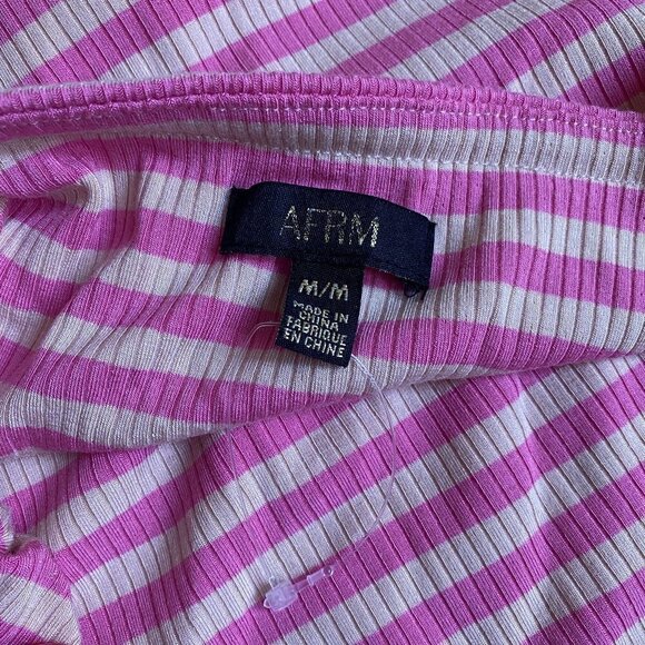 AFRM Pink Striped Ribbed "Saddle" One Shoulder Crop Top Sz Medium Womens Bnwot - Picture 6 of 8